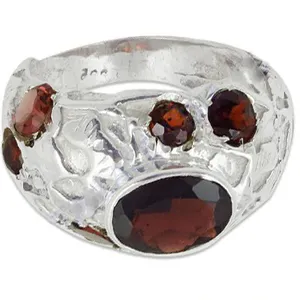 Women's Trendy 925 <b>Silver</b> Red Garnet <b>Ring</b> Natural Gemstone Jewelry Elegant Dainty Claw Inlay Geometric Style Gift - Product Image 2
