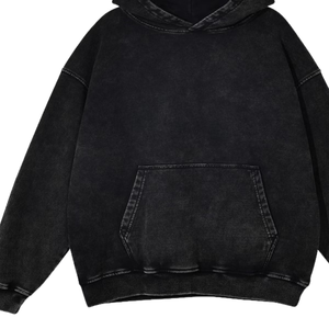 Sudadera con Capucha Negra Lavada al Ácido, Estilo Urbano Unisex, Gruesa, 100% Algodón, Impermeable, Holgada, Estilo Vintage Informal - Product Image 3