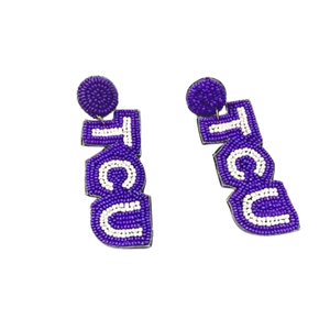 Pendientes TCU Gameday con cuentas, joyería de aleación hecha a mano de alta calidad, chapado en oro y plata para bodas, fiestas, ceremonias de compromiso - Product Image 1