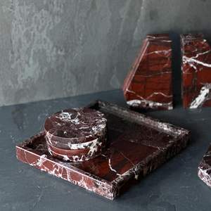 Posavasos de Mármol Rojo Cereza Rosso Levanto, Juego de Posavasos de Piedra Natural para Bebidas - Product Image 2