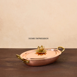 Casserole en métal Design fantaisie Dernière arrivée Réchauffeur de nourriture Texture de conception martelée en cuivre avec poignée et bouton en laiton - Product Image 4