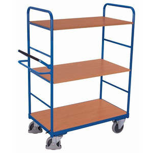 Chariot manuel avec étagère haute Variofit, frein sur quatre roues, capacité de 500 kg, pneus en caoutchouc thermoplastique pour usage industriel - Product Image 1