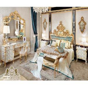 Ensemble de meubles de chambre à coucher de style turc de luxe, ensemble de lit et de table de chevet sculptés haut de gamme, chef-d'œuvre de luxe, chambre à coucher sculptée dorée - Product Image 1