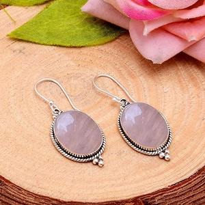 Women's <b>Fine</b> Jewelry 925 Solid Sterling Silver Dangle <b>Earrings</b> with Rose Quartz Gemstone Fashionable Accessory for Girls - Product Image 4