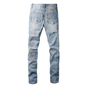 New Fashion Men <b>Jeans</b> Skinny High Street Vintage Washed <b>Jeans</b> Wholesale Custom Logo <b>Slim</b> Fit Distressed <b>Jeans</b> for Men OEM - Product Image 2