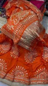 Pure Gaji Silk Women's Lehenga with All Over <b>Gota</b> Pati Work Choli and Duptta Set Made in India - Product Image 3