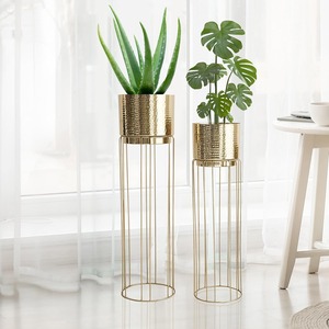 Luxury <b>Gold</b> Finished Hammered Design Floor <b>Planter</b> For Modern Living Room Hall Office And Corner Decor Styling From India - Product Image 1