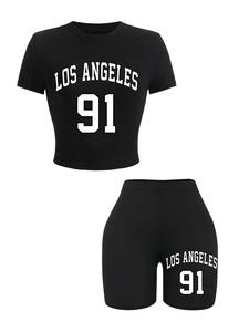 เสื้อทรงสลิมฟิตสำหรับผู้หญิงชุด2ชิ้นแบบลำลองสำหรับผู้หญิงเสื้อตัวสั้นแบบสั่งทำพิมพ์ลาย - Product Image 5