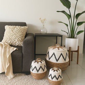 Panier de rangement en fibre de banane fait à la main de haute qualité avec conception en macramé pour la lessive de couverture ou l'organisateur de jouets dans un style écologique - Product Image 5