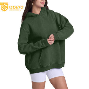 Vente en gros de sweats à capuche de haute qualité, couleur unie, avec impression de logo sur mesure, 100% coton, courts pour femmes - Product Image 3