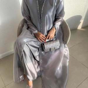 Wholesale Custom Luxury Stylish New Satin Long Dubai Abayas Handmade Silk <b>Kaftan</b> Muslim <b>Women</b> Ruffle Blouse Anti-Wrinkle Prayer - Product Image 6