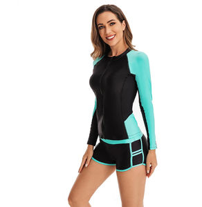 Maillot de bain Rash Guard pour femme Protection solaire UV Maillot de bain Spandex à manches longues 2 pièces Front Zip Boating Surf Beach Water - Product Image 2
