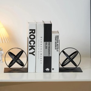 Modern Geometric Sphere Metal Bookends Heavy Duty Book Ends Book Holder for <b>Shelves</b> <b>Desktop</b> Office Home Decor Black Gold Accent - Product Image 1