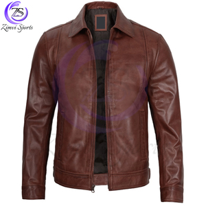 Confortable plus haute qualité faire propre 2025 couleur marron foncé fermeture éclair complète Style nouveauté OEM ODM Service hommes vestes en cuir - Product Image 4