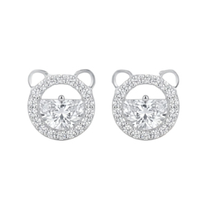 Luxury Bear <b>Stud</b> Earrings for Women – <b>Silver</b> Plated Cubic Zirconia Halo Cute Animal Ear Jewelry Fashion Crystal Earrings Gift - Product Image 1