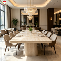Table de salle à manger de luxe en marbre grain de bois, marbre Serpeggiante d'Italie, comptoir d'îlot, meuble-lavabo et table à manger pour villa et hôtel