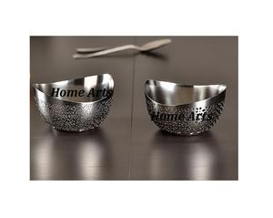 Ensemble de deux chocolats de forme ronde bol fait à la main en métal couleur argent Dessert bol de service pour l'utilisation de la cuisine - Product Image 2