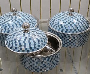 Ensemble de trois casseroles de luxe au design en mosaïque pour la maison Hôtel Buffet Fête Moyen-Orient Cuisine Service Réchauffeur de nourriture - Product Image 1