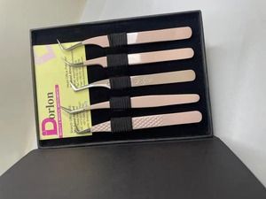 Pince à épiler d'extension de cils rose beige avec logo personnalisé vente en gros d'extensions de cils méga volume en acier durable ensemble de pinces à épiler - Product Image 3