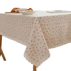 New Style Small Daisy Cotton Floral Tablecloth Tea Table Decoration Rectangle Table Cover For Kitchen Wedding Dining Room