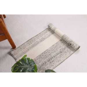 Alfombra Turca, Alfombra Vintage Pequeña de 1.7x3.2 pies, Alfombra Ikat Gris Blanca - Product Image 5