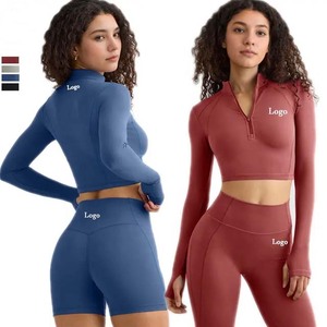 Chaqueta de Yoga Transpirable con Cierre Completo y Sensación de Desnudez OEM ODM, Chaqueta Deportiva Ajustada de Manga Larga para Mujer, para Gimnasio, Maternidad, Entrenamiento, con Logotipo Frontal, Color Sólido - Product Image 1