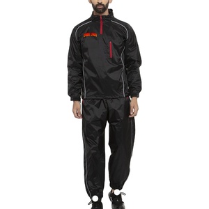 Survêtements d'hiver en nylon pour hommes avec design à passepoil, coupe-vent personnalisé noir, ensemble de survêtement avec veste demi-zip et pantalon de jogging à poignets élastiques - Product Image 1