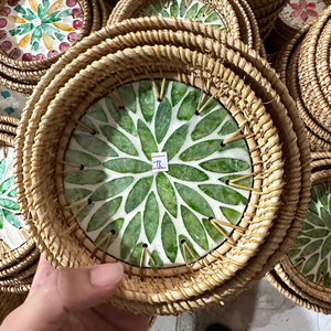Bandeja decorativa de ratán vietnamita con madreperla para servir, cestas de regalo navideñas, patrones tejidos, diseño de concha luminosa - Product Image 1
