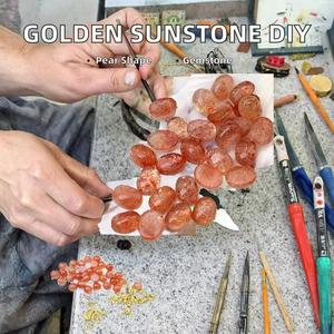 หินควอตซ์สีขาวธรรมชาติทรงหยดน้ำรูปไข่ สำหรับทำเครื่องประดับ ขายส่ง หินซันสโตนสีทองทรงหลังเบี้ย สำหรับงาน DIY ตัดแต่งอัญมณี - Product Image 1