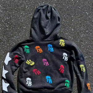 Glory Custom Rhinestone Hoodie Cropped <b>Zip</b> up Hoodie Washed 100% Cotton Screen Printing <b>Hoodies</b> For Men 2026 Hip Hop Style - Product Image 6