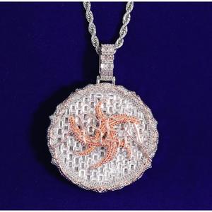 Collier pendentif en moissanite VVS, taille ronde et baguette, style hip-hop, en argent sterling 925 - Product Image 2
