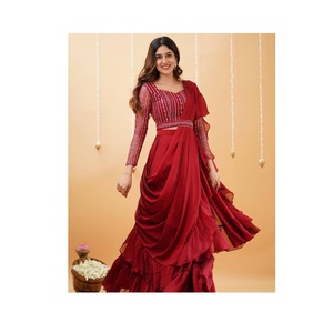 Boutique Style Exclusif Fancy Party Wear Faux Georgette Work Lehenga Saree avec chemisier et ceinture de travail lourds - Product Image 1