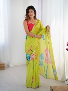 Saris de fête traditionnels en gros Zain Exports - Chiffon lourd imprimé numériquement, coupe classique, séchage rapide, toutes saisons, en stock pour femmes - Product Image 3
