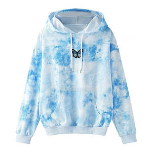 El mejor diseño transpirable Tie Dye Hoodie para mujer MOQ bajo cuello con capucha para la colocación del logotipo frontal de invierno - Product Image 2