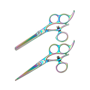 Tres agujeros 360 grados giratorio pulgar giratorio tijeras curvas negro y oro tijeras de belleza - Product Image 6