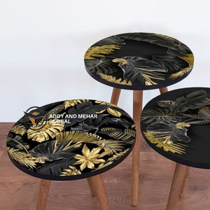Luxury Black Wooden <b>Stool</b> with Intricate Enamel Artwork Handcrafted Decorative Accent Furniture - Product Image 2