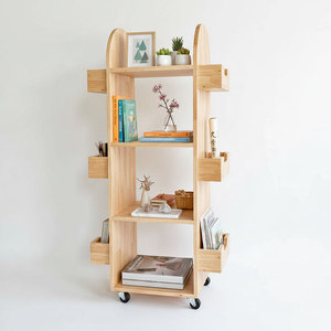 Modern 4-Tier Mobile Bookshelf KS68197 Rubberwood 50x35x120cm for Living Room Office Kids Room Bedroom - Product Image 1