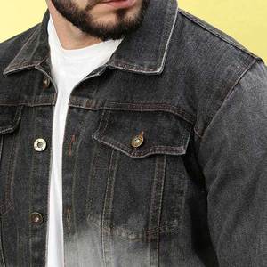 100% Cotton French Terry Men's Denim Jacket Quick Dry Streetwear <b>Hip</b> Hop Trendy Embroidery Customizable High Street Winter - Product Image 4