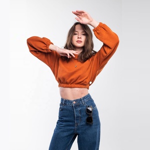 Jersey informal de manga larga con dobladillo acanalado y mangas para mujer, Tops cortos, sudaderas para todas las estaciones personalizadas - Product Image 1