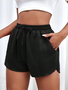 Short de sport en coton ample décontracté pour femme Couleur unie Short taille haute à cordon de serrage décontracté régulier - Product Image 5
