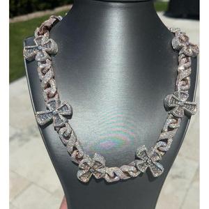 Collier chaîne cubaine pour rappeur, serti de moissanite taille baguette 18 mm, en argent sterling 925 plaqué rhodium, design floral de luxe - Product Image 5