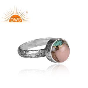 Venta caliente plata esterlina oxidada Mojave cobre Rosa ópalo turquesa piedra preciosa anillo apilable fabricante de joyería personalizada - Product Image 3