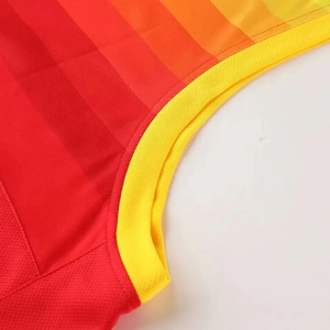 Men Red Gradient Basketball Jersey Set Sleeveless V-Neck Moisture Wicking Polyester Uniform Summer Sport Wear Ronpex - Product Image 4