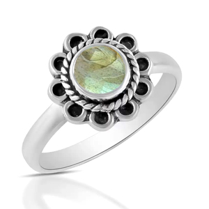 Anillo de dedo de banda recta de diseñador de Plata de Ley 925 con piedras preciosas de labradorita de 8mm para bodas joyería al por mayor de mujer - Product Image 1
