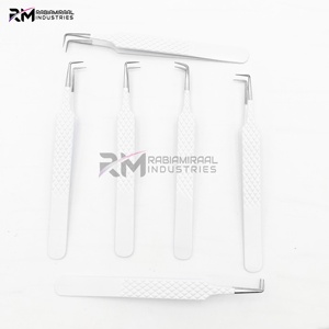 Pinzas para Pestañas de Acero Inoxidable de Alta Precisión RMI con Punta Plateada Falsa y Juego de Pinzas con Recubrimiento de Polvo Blanco - Product Image 3
