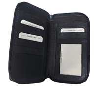 Dompet Kulit Unisex Perlindungan RFID Kompartemen Kartu Kredit Panjang Kantong Ritsleting Uang Kertas Gaya Vintage Kulit Asli