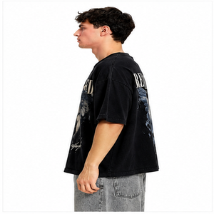 เสื้อยืดโอเวอร์ไซส์สีดำลายกราฟิกสำหรับผู้ชาย สไตล์สตรีทแวร์ วินเทจ พิมพ์ลายผ้าฝ้าย เสื้อยืดลำลอง ฮิปฮอป แฟชั่นแนวอเมริกัน เสื้อผ้าสั่งทำพิเศษ - Product Image 6