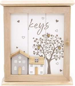 Boîte à clés murale en bois Shabby Chic personnalisée armoire à clés à 6 crochets de marque privée avec porte-clés magnétique à double niveau - Product Image 1