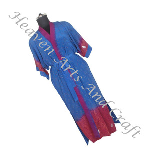 KL017 hecho a mano Vintage seda Sari chaqueta hermoso bohemio Floral invierno vestido largo con cinturón más cerca elegante estilo Kimono - Product Image 2
