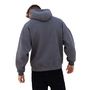 <b>Mens</b> Dark <b>Grey</b> Oversized Hoodie Pullover 50% Cotton 50% Polyester Drop Shoulder Streetwear Relaxed Fit Winter <b>Sweatshirt</b> - Product Image 4
